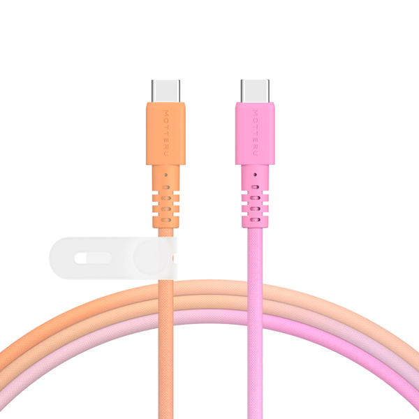 MOT グラデーションケーブル USB-C to USB-C PD60W しなやか 絡まない 急速充電 データ転送 ケーブルバンド付属 1m 2年保証 ファジーネーブル (MOT-SCBCCG100)