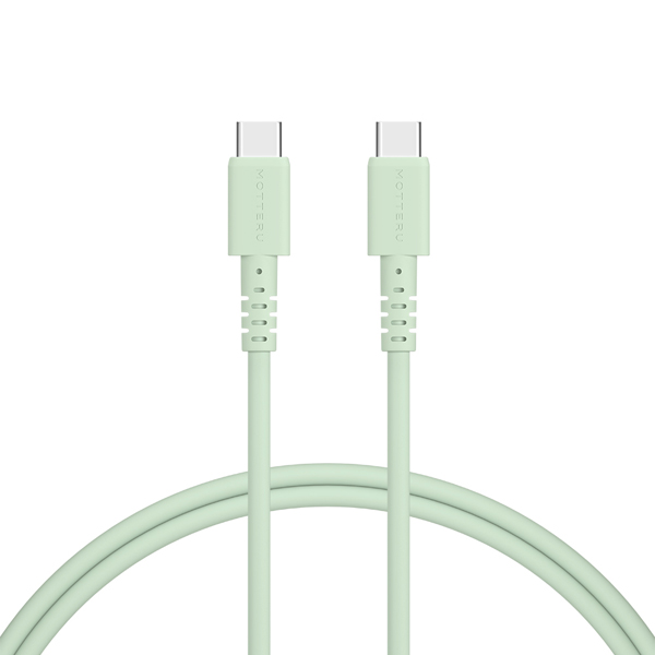 MOTTERU しなやかで絡まない シリコンケーブル 急速充電 データ転送対応 USB-C to USB-C 1m カラバリ全4色 2年保証 ピスタチオ