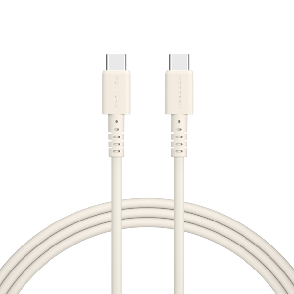 MOTTERU USB Type-C to Type-Cシリコンケーブル 200cm 2年保証（MOT-SCBCCG200) アーモンドミルク