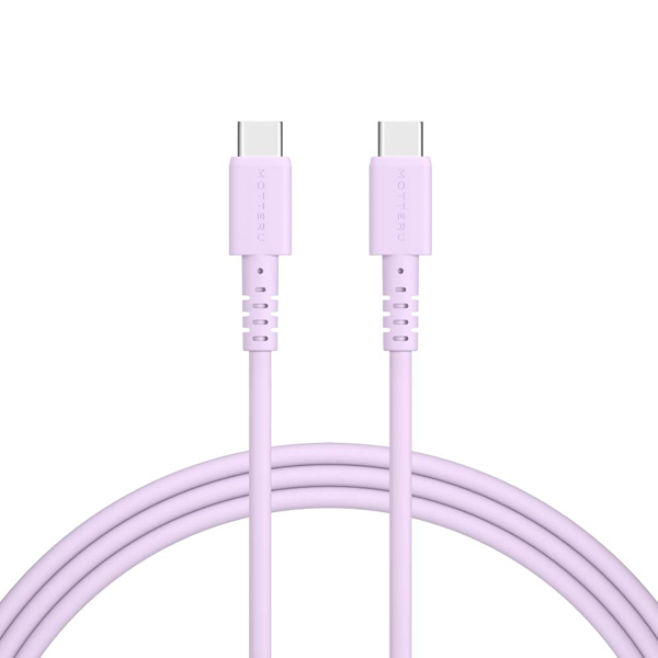 MOTTERU しなやかで絡まない シリコンケーブル 急速充電 データ転送対応 USB-C to USB-C 2m カラバリ全4色 2年保証 ペールアイリス