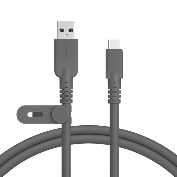 MOTTERU 10Gbpsシリコンケーブル USB-A to USB-C iPhone16 15 Android各種 しなやか 絡まない USB3.2 Gen2 高速データ転送 ケーブルバンド付 1m スモーキーブラック