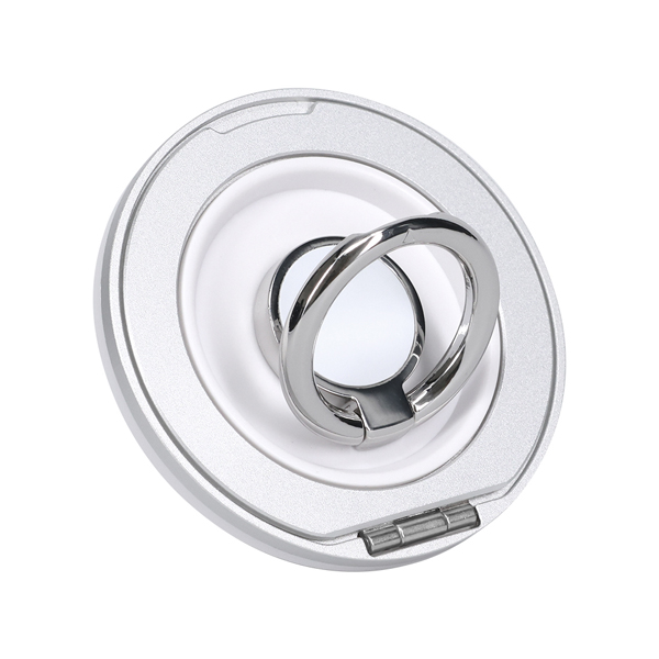 MOT 2way マグネット式 スマホリング 縦横スタンド MagSafe対応 360度回転 メタルリング付全2色 シルバー (MOT-SRING03) 製品サイズ約60(W)×7(D)×60(H)mm