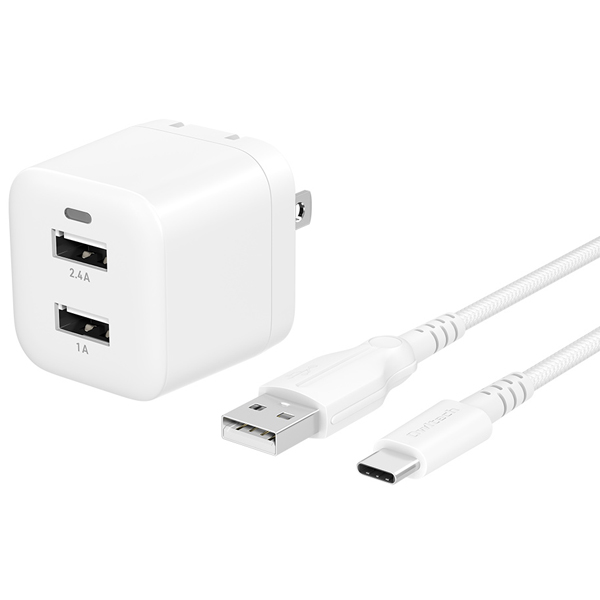 25万回以上の屈曲試験に耐えるUSB Type-Cケーブル同梱 超タフケーブル＆AC充電器のセット 2m ホワイト 製品サイズ約37(W)×39(D)×39(H)mm