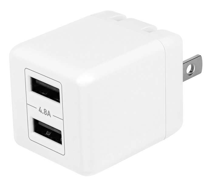 AC充電器/USB充電器/最大24W/最大4.8A/2ポート/コンパクト/Type-Aポート/PSE適合/スマートフォン、タブレットPC、モバイルバッテリー等/ホワイト