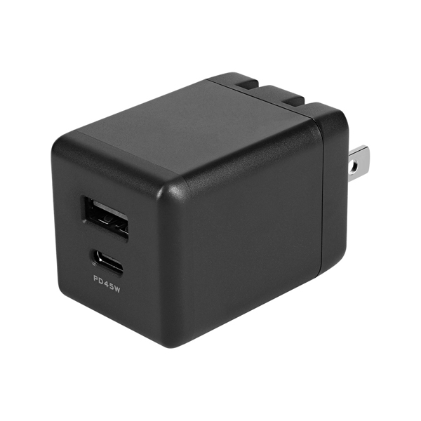 AC充電器/USB充電器/PD45W/2ポート/窒化ガリウム/スマホ充電/PD対応iPad、iPhone、iPod、スマートフォン、タブレットPC、Wi-Fiルーター、加熱式たばこ等/ブラック