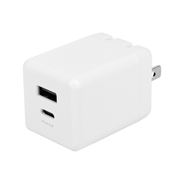 AC充電器/USB充電器/PD45W/2ポート/窒化ガリウム/スマホ充電/PD対応iPad、iPhone、iPod、スマートフォン、タブレットPC、Wi-Fiルーター、加熱式たばこ等/ホワイト