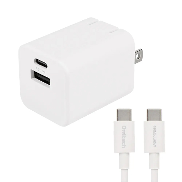 AC充電器/PD20W/USB2ポート/Cポート/Aポート/ケーブル付属/PSE適合/スマートフォン、タブレット、スマートウォッチ、ワイヤレスイヤホン、ポータブルゲーム機等/ホワイト