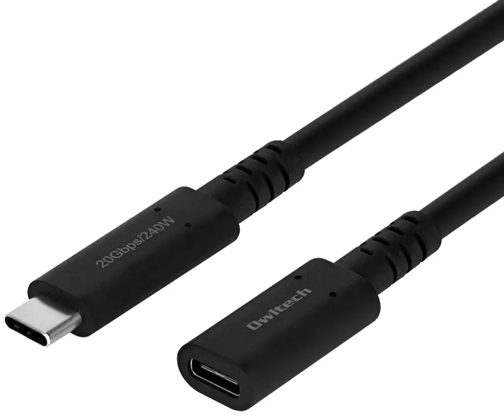 USB延長ケーブル/USB Type-C to Type-C/Type-Cオス to Type-Cメス/急速充電/高速データ通信/最大240W(48V/5A)/USB4対応/0.3m/30cm/ブラック