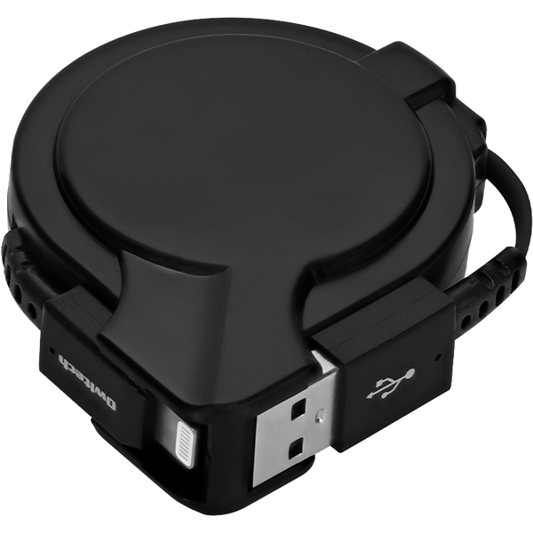 Lightningケーブル/USB Type-A to Lightning/MFi認証/巻き取り式/軽量/コンパクト/断線に強い/片側だけ引き出せる/0.75m/75cm/ブラック