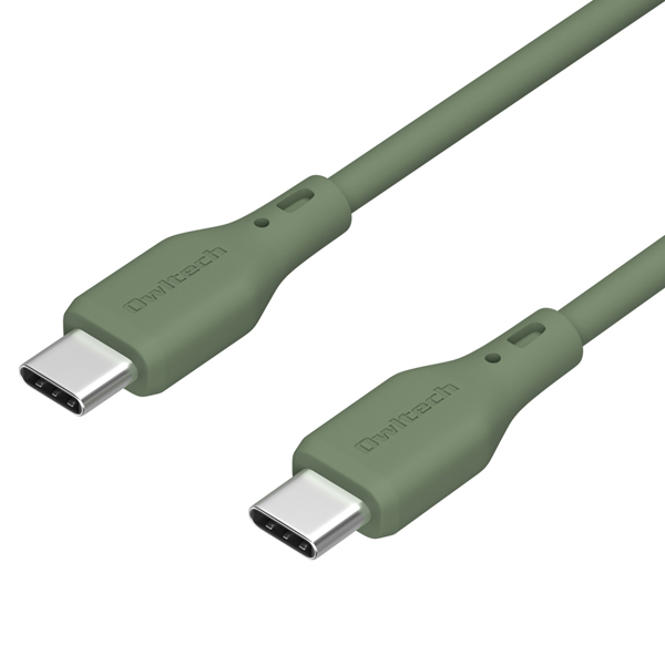 スマホ・タブレット用USBケーブル/USB2.0規格準拠/USB（C-C）/Power Delivery対応/PD60W/データ転送/温度センサー搭載/シリコン/2m/200cm/オリーブグリーン