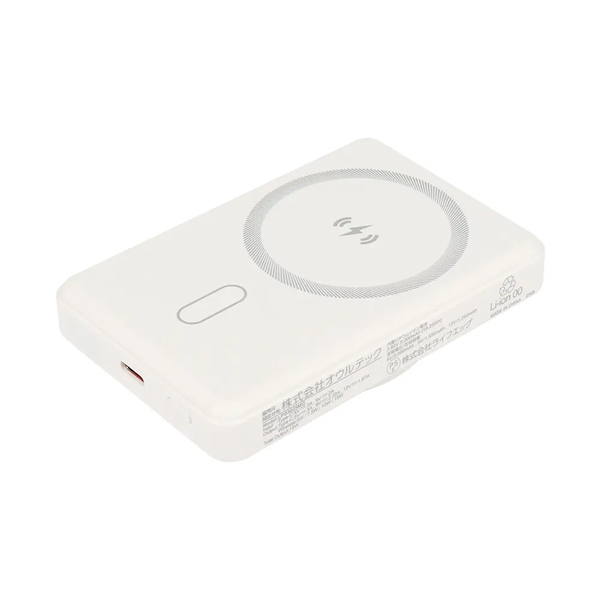 モバイルバッテリー/5000mAh/マグネット式/ワイヤレス充電/準個体電池/iPhone、スマートフォン、ポータブルゲーム機、Bluetoothスピーカー各種対応/PD対応/防災/ホワイト