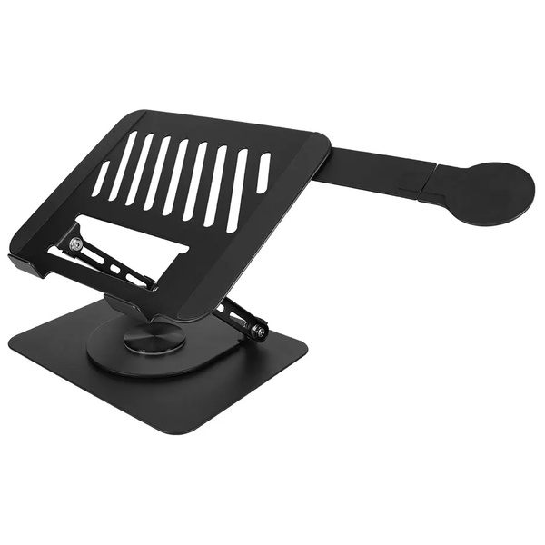 スマホとノートPCを同時に置けるノートパソコン/タブレット向け 回転式アルミスタンド スマホアーム付き ブラック 製品サイズ約261(W)×62(D)×243(H)mm