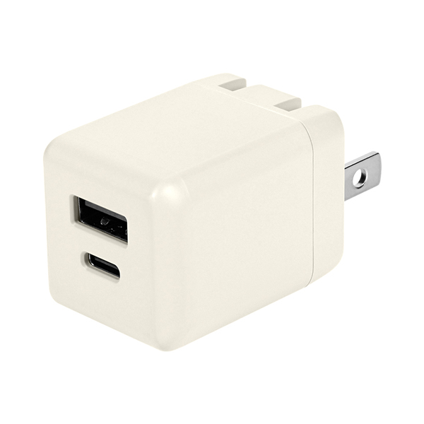 AC充電器/USB充電器/PD20W/2ポート/Type-C/Type-A/PSE適合/PD対応iPad、iPhone、iPod、スマートフォン、タブレットPC、Wi-Fiルーター、加熱式たばこ等/ベージュ