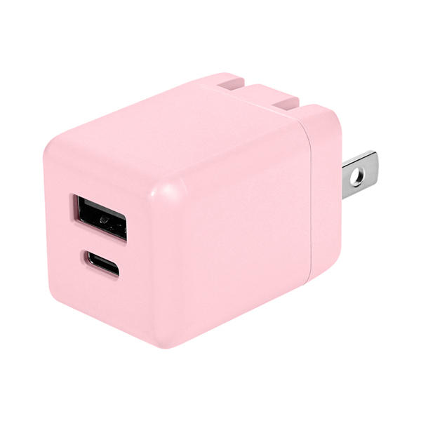 AC充電器/USB充電器/PD20W/2ポート/Type-C/Type-A/PSE適合/PD対応iPad、iPhone、iPod、スマートフォン、タブレットPC、Wi-Fiルーター、加熱式たばこ等/サクラピンク