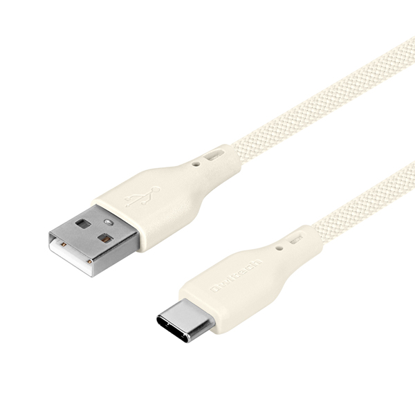 スマートフォン用USBケーブル/USB2.0規格準拠/(Aオス-Cオス)/やわらか/断線に強い/シリコンメッシュケーブル/3A出力/温度センサー搭載/1.5m/150cm/ベージュ