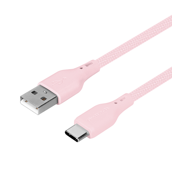 スマートフォン用USBケーブル/USB2.0規格準拠/(Aオス-Cオス)/やわらか/断線に強い/シリコンメッシュケーブル/3A出力/温度センサー搭載/1.5m/150cm/サクラピンク