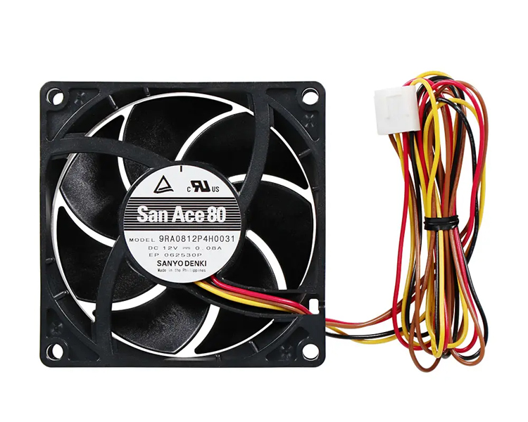 山洋電気製 2ボールベアリング採用 80mm/0-3300rpm PWMケースファン 製品サイズ約80(W)×25(D)×80(H)mm