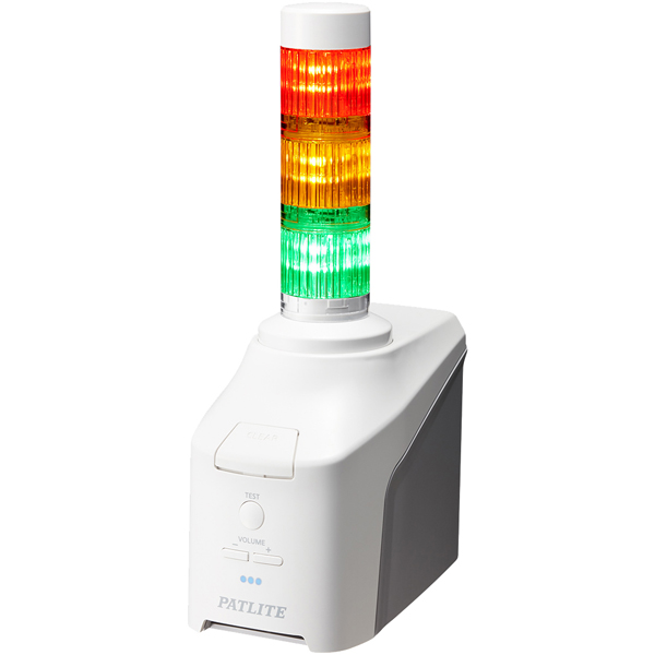 音声対応ネットワーク制御信号灯 直径40mm/3段/赤黄緑/POE受電対応/ACアダプタなし