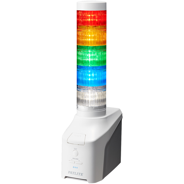 音声対応ネットワーク制御信号灯 直径60mm/5段/赤黄緑青白/デジタルIO搭載モデル/ACアダプタ付属