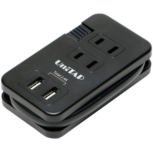 USB給電2ポート電源タップ3個口搭載OAタップ「Unitap」 （ブラック）