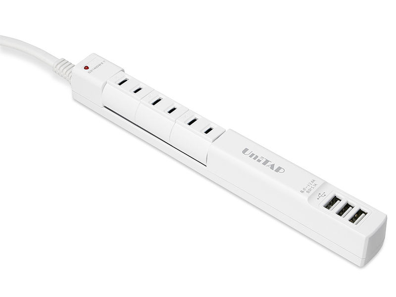 3ポートUSB給電機能付回転式3個口OAタップ「Unitap」 （ホワイト）