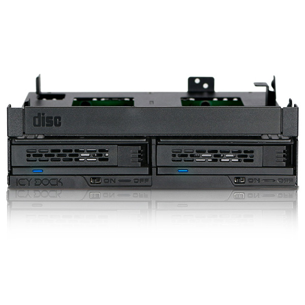 ICYDOCK　2x 2.5インチHDD/SSD + ウルトラスリム/スリムODD搭載用リムーバブルケース　5.25インチベイサイズ