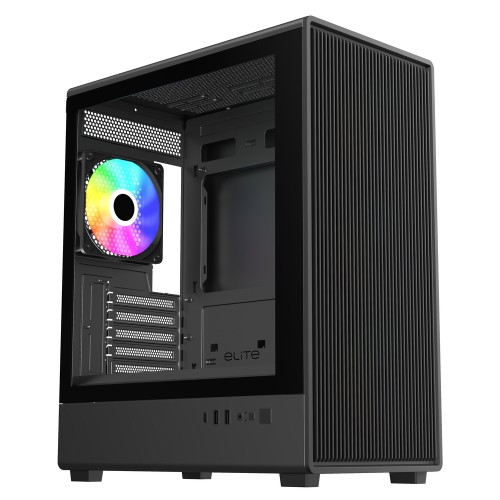 Elite 350 Black/MicroATX PCケース/ブラック/シンプルでフラットなデザイン/120mm ARGBファン4基標準搭載/240mmラジエーター対応/ATX電源対応