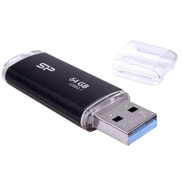 USB3.1フラッシュメモリ Blaze B02 Series 64GB ブラック キャップ ストラップホール付き　5年保証