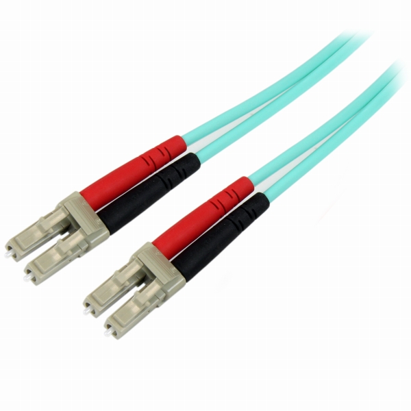 2m光ファイバーケーブル(光パッチコード)アクア(水色)OM4準拠LSZH対応100Gbpsマルチモード対応コア径50ミクロン/クラッド径125ミクロン2芯LC-LCコネクタ