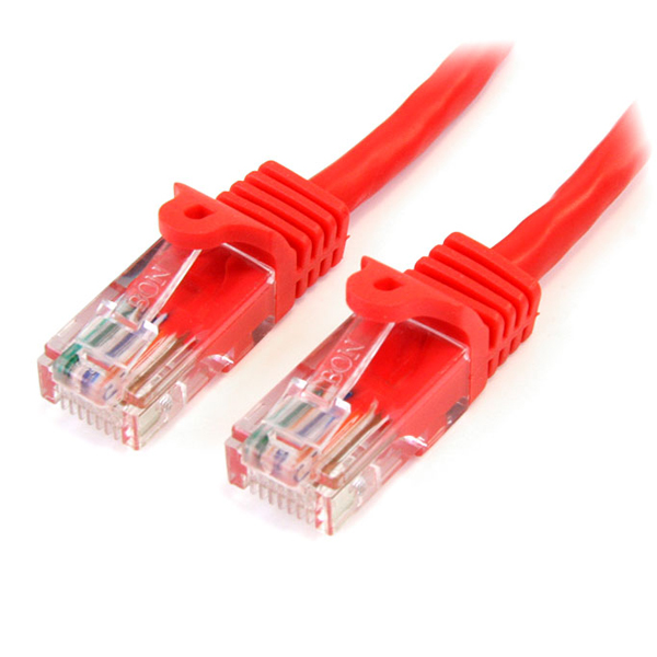 2mカテゴリー5eLANケーブルレッドRJ45コネクタ(ツメ折れ防止カバー付き)イーサネット対応Cat5eUTPケーブル