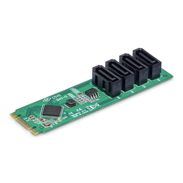 M.2 SATAアダプターカード/M.2 NVMe - 4x SATA HDD/SSD/各種OS/SATA拡張 増設用