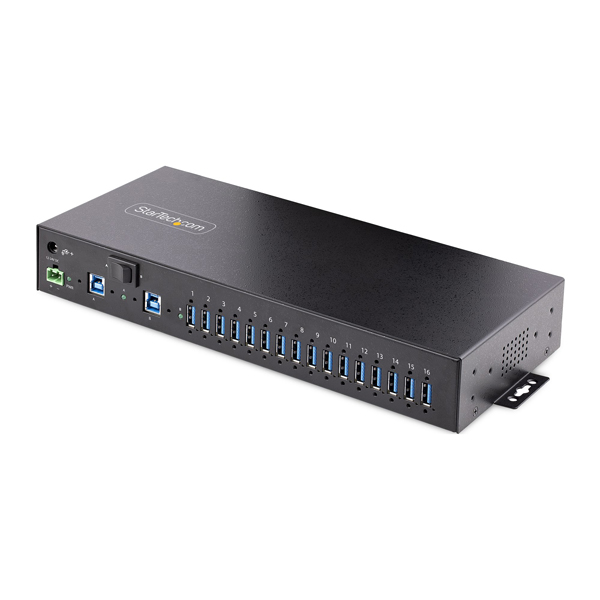 USB 3.0ハブ/16ポート(16x USB-A)/産業用メタル筐体/DIN・壁面・ラックマウント