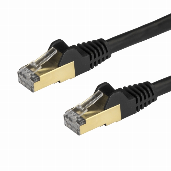 カテゴリ6A対応LANケーブル(2m/ブラック)Cat6ASTP(シールドツイストペア)ケーブルツメ折れ防止カバー付き