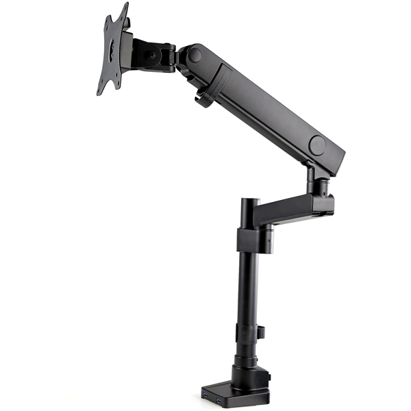 ポールマウント型液晶モニターアーム クランプ式/グロメット式 VESA規格34インチディスプレイ対応 2ポートUSBハブ搭載 ケーブル収納可能