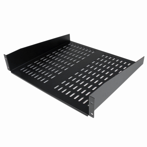 2U奥行き16インチユニバーサル放熱用スリット付き固定式サーバーラック棚板カンチレバー型耐荷重22kg1.6mm冷延鋼板使用