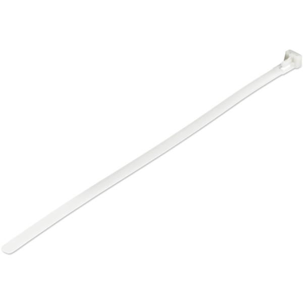 結束バンドリピートタイプ/繰り返し使えるリピートタイ/100本入りパック/ホワイト/長さ25cm/幅7mm/ケーブル束の直径65mm/引張強度22kg/屋内、屋外対応/UL94V-2規格認定品
