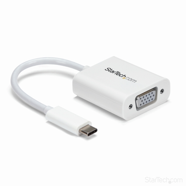 USB-C-VGA変換アダプタ(ホワイト)USBType-C(オス)-アナログRGB/D-Sub15ピン(メス)ビデオコンバータ1920x1200/1080pに対応