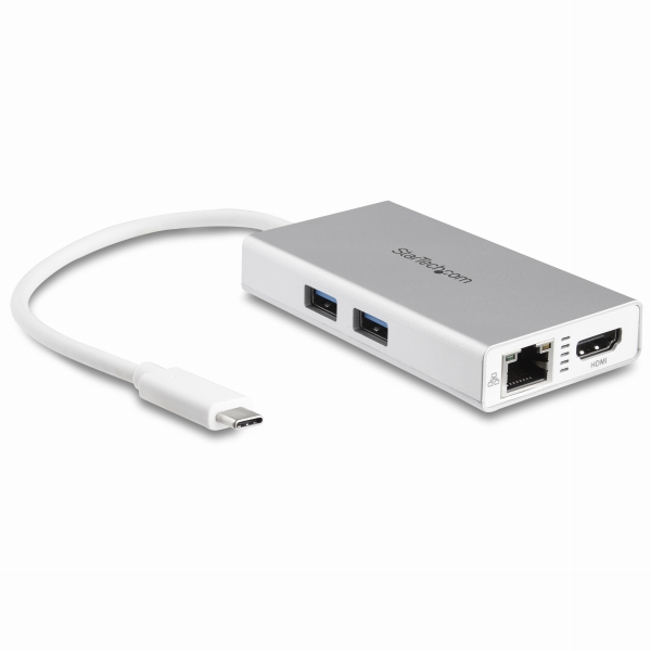 USBType-C接続マルチアダプタシルバー&ホワイト4KHDMI/USBPowerDelivery/USB3.0Type-A2ポート/ギガビット有線LAN