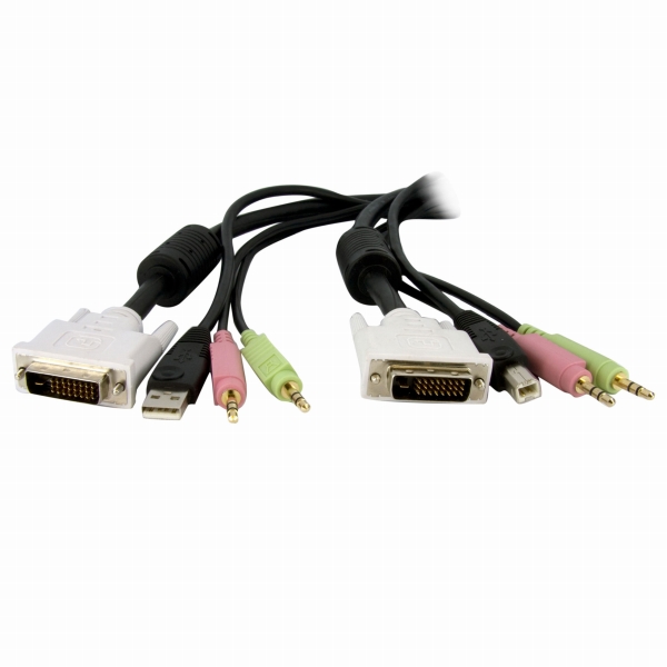 1.8mUSB/デュアルリンクDVI-D/オーディオ/マイク一体型KVMケーブルPCパソコン切替器用USB/DVI-D/オーディオ/マイク接続ケーブル