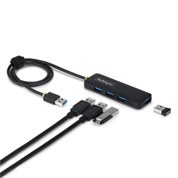 USB 3.0ハブ/4ポート USB-A/5Gbps/バスパワー/PCR樹脂筐体/61cmロングケーブル/小型・軽量