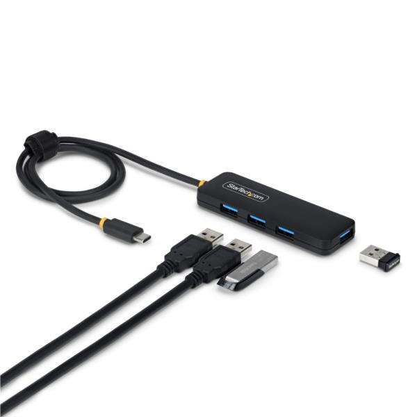 USB-Cハブ/4ポート USB-A/5Gbps/バスパワー/PCR樹脂筐体/61cmロングケーブル/小型・軽量