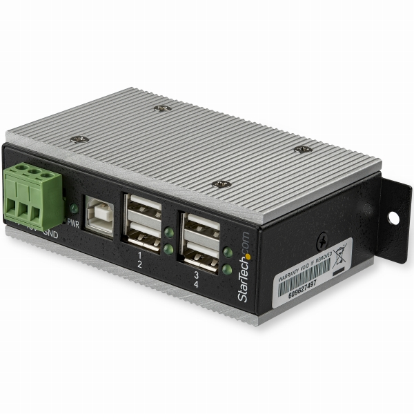 4ポート産業用USB 2.0ハブ ESD保護/350Wサージ保護 ウォールマウント対応
