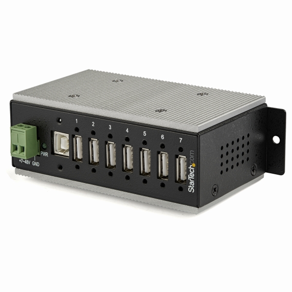 7ポート産業用USB 2.0ハブ ESD保護/350Wサージ保護 ウォールマウント対応