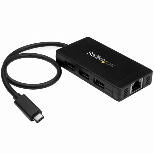 USBType-C接続3ポートUSB3.0ハブ/1ポートギガビット有線LANアダプタ(ACアダプタ付属)USB-C-3xUSB-A/1xRJ45GbE
