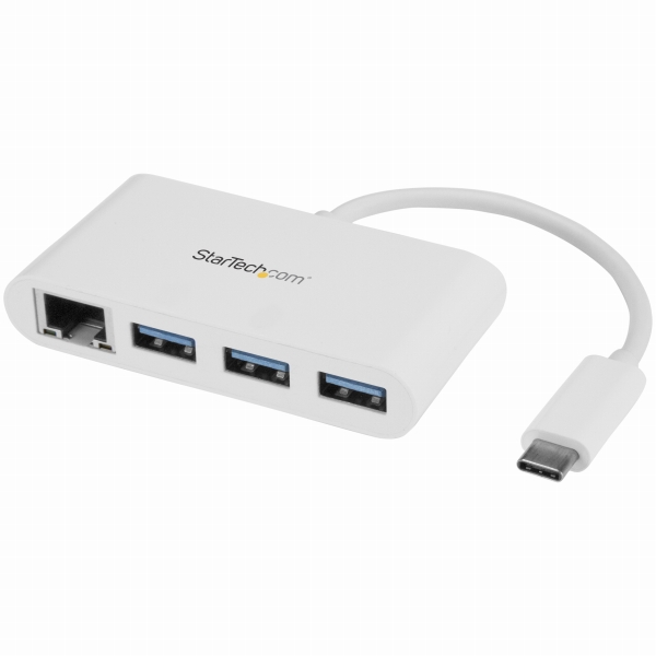ギガビットEthernetポート搭載3ポートUSB3.0ハブUSBType-C接続USB3.0ハブ搭載有線LANアダプタホワイト