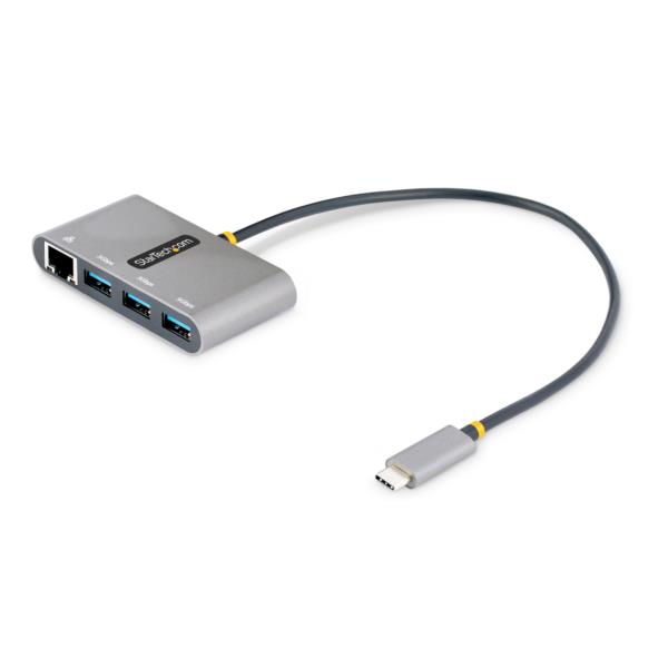 USB3.0ハブ/Type-C接続/有線LANアダプター内蔵/USB3.2Gen15Gbps/3xUSB-A/バスパワー/30cmホストケーブル/USB-C-USB-Aハブ/USB-Cスプリッター