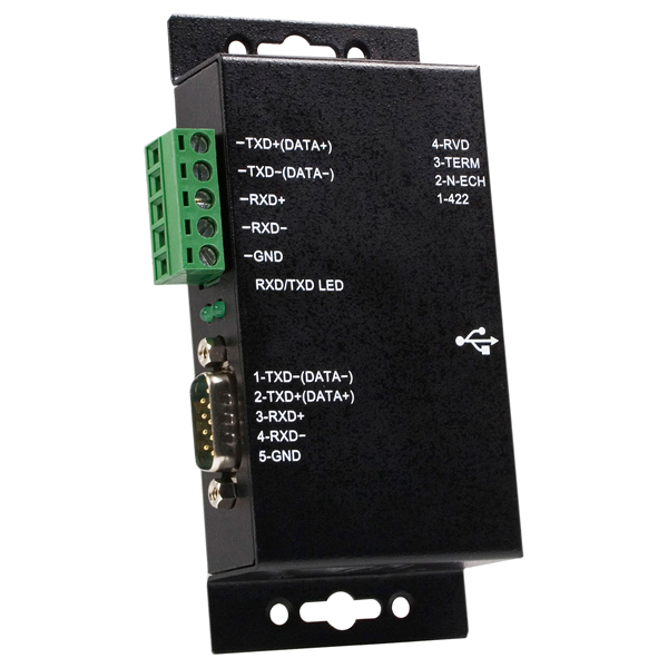 産業用USB - 1ポートRS422/RS485シリアル変換絶縁型アダプタ サージ保護回路付き 1x USB メス - DB9 オス / ターミナルブロック 5線式