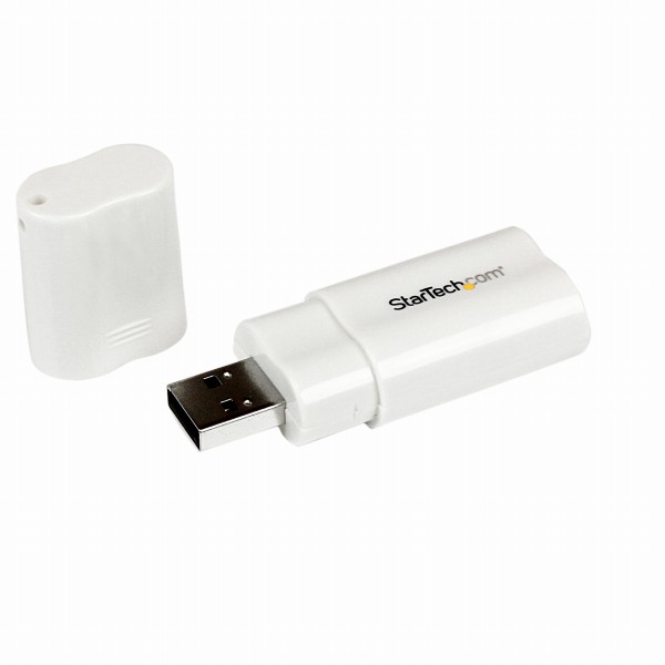 USBオーディオ変換アダプタUSB2.0外付けサウンドカード1xUSBA(オス)ー2x3.5mmミニジャック(メス)ホワイト