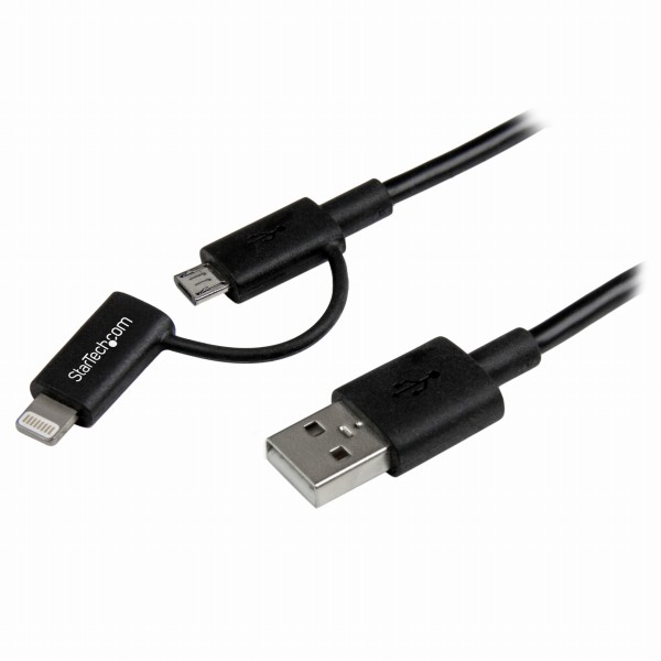 AppleLightning/MicroUSB-USBケーブル1mブラックiPhone/iPod/iPad/Androidスマホ対応