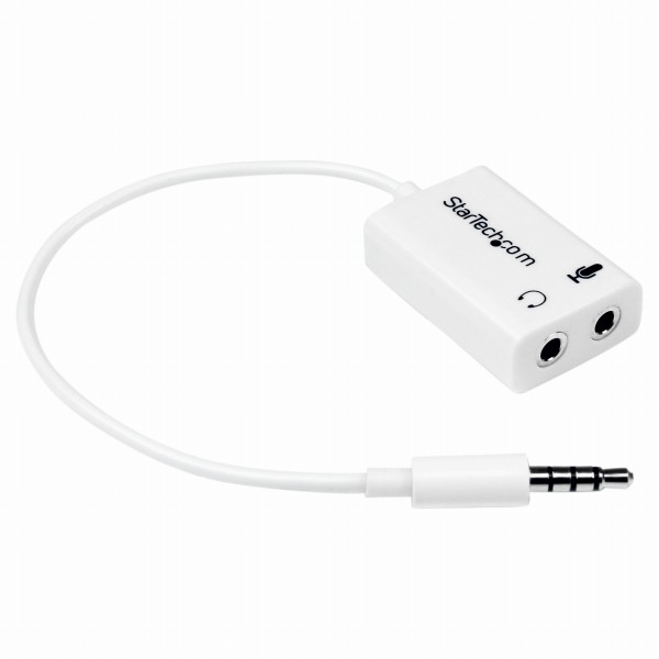 ホワイト4極ヘッドセット変換アダプタ4極ヘッドセット-3極ヘッドホン/マイク分配スプリッタケーブル3.5mm4極プラグ-2x3極3.5mmジャックPC/iPhone対応